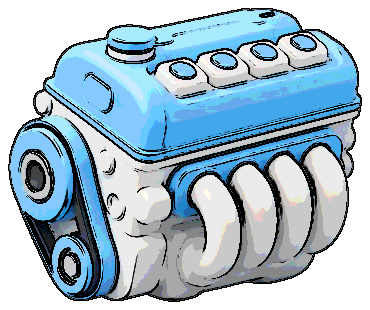 Cartoon blue engine with white exhaust headers